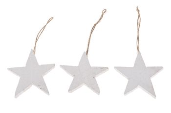 Wooden star 10cm rope 10pc White-wash