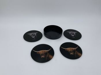 Set/4 glazen onderzetters Ø10cm Buffalo Black/Brown