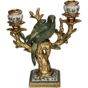 Candle Stick Bird Polyresin Green 23x10x25.5cm