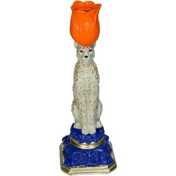 Candle Stick Leopard Polyresin Multi 9x8.5x26cm