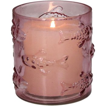 Candle Holder Fishes Glass Pink 9x9x10cm