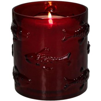 Candle Holder Fishes Glass Red 9x9x10cm