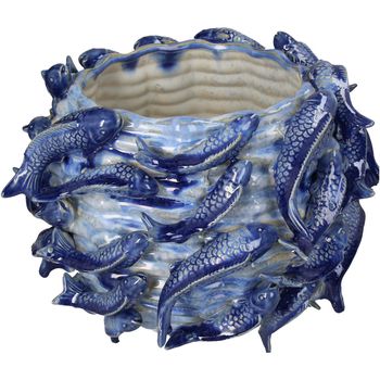 Planter Fishes Fine Earthenware Blue 35x33x22.5cm