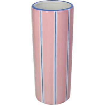 Vase Streifen Steingut Multi 9.2x9.2x23.2cm Rosa