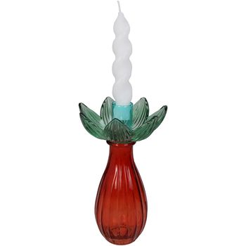 Candle Stick Flowers Glass Multi 11x11x19cm