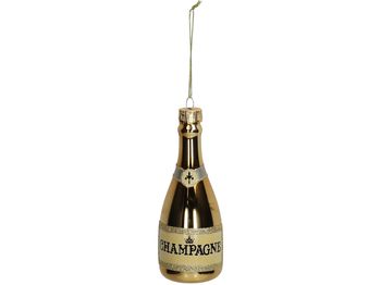 Ornament Champagne Bottle Glass Gold 15cm