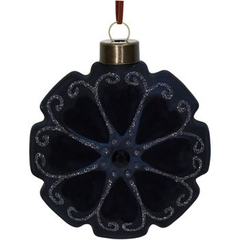 Ornament Disk Flower Velvet Black 10cm