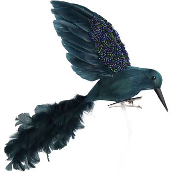 Ornament Bird Feather Petrol 17cm