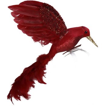 Ornament Bird Feather Red 17cm