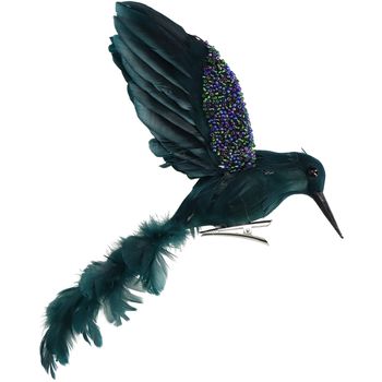 Ornament Bird Feather Green 17cm