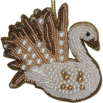 Ornament Swan Beads White 10cm