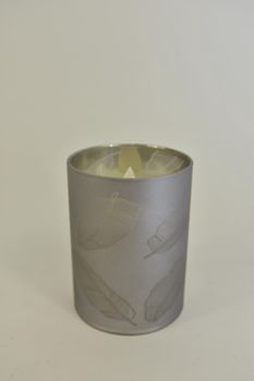 LED kaars in glas blad 10cm zilver (excl. 3xAAA batterij)