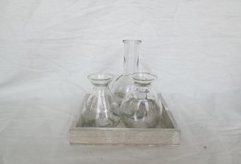 Houten tray grijs met 3 fles mix 17x17x16cm
