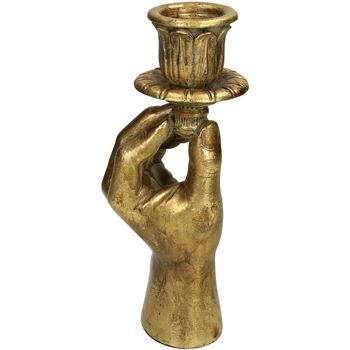 Candle Stick Hand Polyresin Gold 8.5x7.5x20cm