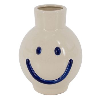 Aardewerk vaas smiley blauw 13x12,5x17cm