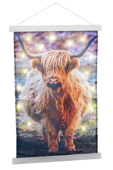 Wandteppich Scottish Highlander mit 40 LED warmweiß 75x120cm exkl. 3xAA Batt.