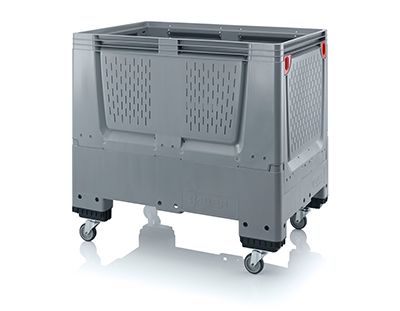 Pallet box opvouwbaar met ventilatiesleuven in bodem en zijkanten 4 wielen 120x80x114cm