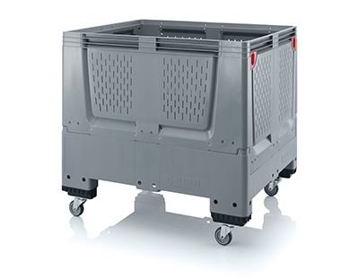 Pallet box opvouwbaar met ventilatiesleuven in bodem en zijkanten 4 wielen  120x100x114cm