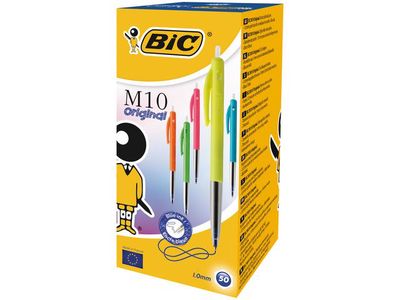 BIC® M10 Clic Balpen, Medium Punt, 1 mm, Assorti (pak 50 stuks)