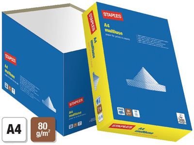 Staples Multiuse Papier, A4, 80 g/m², Wit (doos 2500 vel)