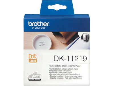Brother DK-11219 Labels, Papier, diameter 12 mm, Zwart op Wit (rol 1200 stuks)
