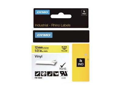 Dymo Rhino tape 12 mm, geel, vinyl