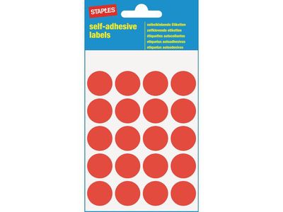 Staples Markeer Etiketten Diameter 19 mm, 20 Etiketten per vel, Rood (pak 100 stuks)