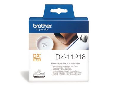 Brother DK-11218 Labels, Papier, diameter 24 mm, Zwart op Wit (rol 1000 stuks)