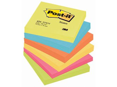 Post-it® Notes Energetic kleuren, 76 x 76 mm (pak 6 blokken)