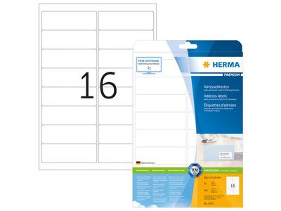 Herma Premium Permanent Papieretiket, 99,1 x 33,8 mm, Ronde Hoek, Wit (pak 400 stuks)