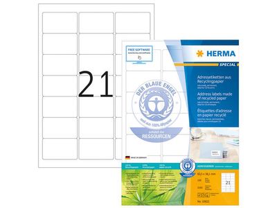 Herma Gerecyclede etiketten met rechte hoeken 63,5x38,1 mm, 10822 (pak 2100 stuks)