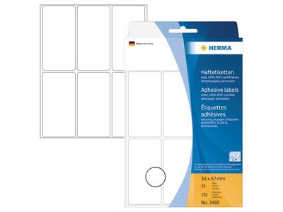 Herma Universele etiketten met ronde hoeken 34x67 mm, 2480 (pak 192 stuks)
