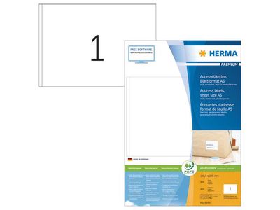 Herma Premium permanent papieretiket, 148,5 x 205 mm, 400 vellen, 1 etiket per A5-vel, wit (pak 400 stuks)