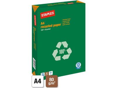 Staples Multifunctioneel Papier, A4, Recycled, 80 g/m², Wit (pallet 240 x 500 vel)