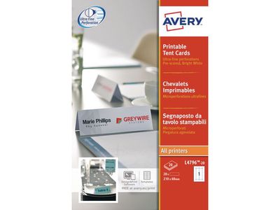 Avery L4796-20 Tafelnaambordje, 210 × 60 mm (pak 20 stuks)