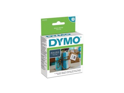 Dymo LW Labels, Papier, 25 x 25 mm, Zwart op Wit (pak 750 stuks)