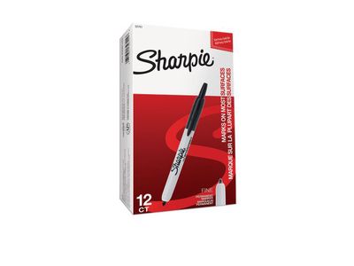 Sharpie Fine Permanente Marker, Intrekbaar, Ronde Punt, 1 mm, Zwart (doos 12 stuks)