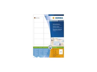 Herma Premium permanent papieretiket, 63,5 x 38,1 mm, 100 vellen, 21 etiketten per A4-vel, wit (pak 2100 stuks)