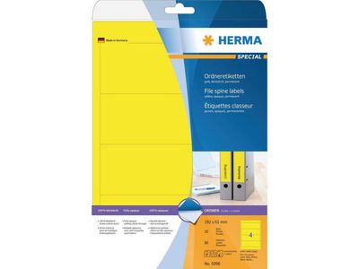 Herma Ordneretiketten 192x61 mm, geel (pak 80 stuks)