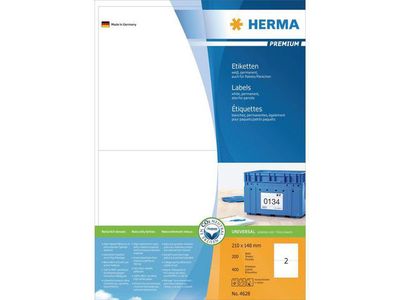 Herma Premium permanent papieretiket, 210 x 148 mm, rechte hoek, wit (pak 400 stuks)