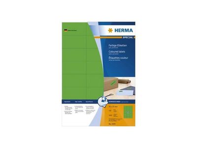 Herma Permanent gekleurd papieretiket, 70 x 37 mm, 100 vellen, 24 etiketten per A4-vel, groen (pak 2400 stuks)