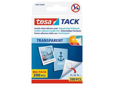 tesa® TACK Dubbelzijdige Kleefpads Value Pack, Transparant (pak 200 stuks)