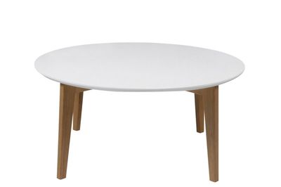 Boden ronde salontafel 90 cm in witte lak met eiken poten