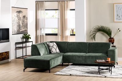 Hoekbank Parijs in donkergroene velvet velours stof