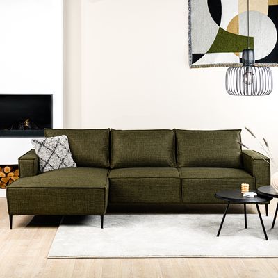 Bank Bordeaux met chaise lonque in groene stof