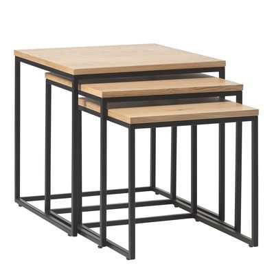 Set van 3 bijzettafels Vejle in naturel eiken met zwart frame