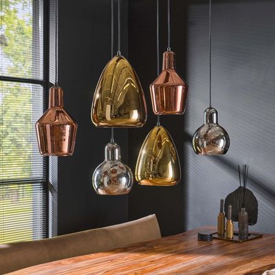 Hanglamp Hoya met 6 kappen in koper,chroom en goud