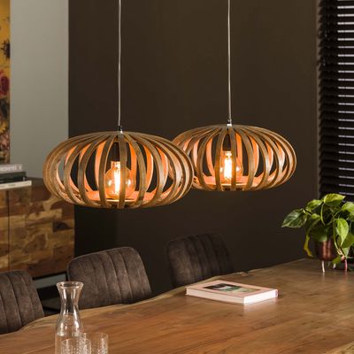 Hanglamp Hagen met 2 kappen in mango hout