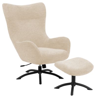 Fauteuil + hocker Hov in luxe crème stof