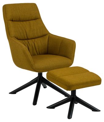 Fauteuil + hocker Hobro in curry gele stof 
